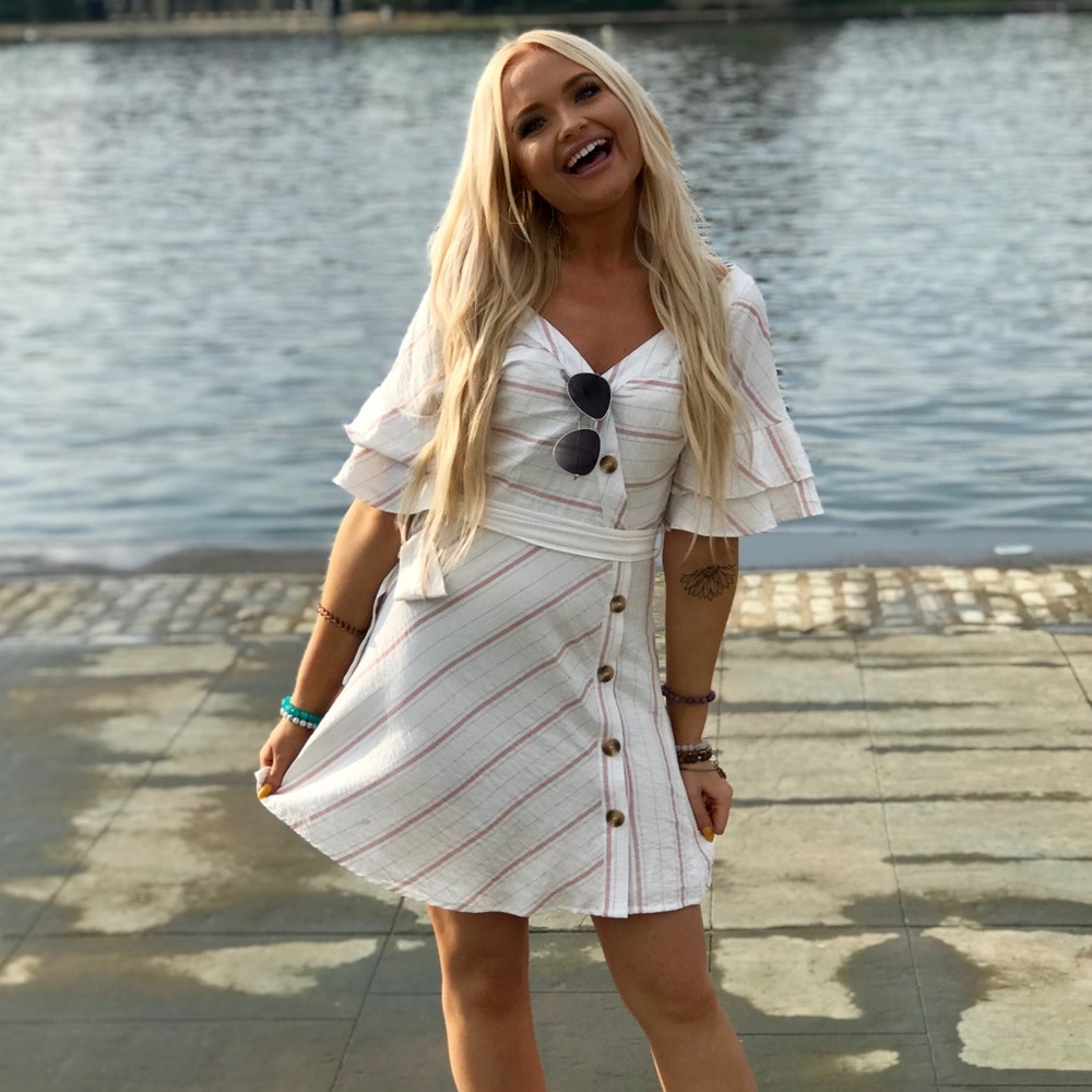 White & pink striped dress